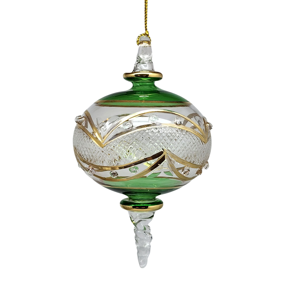 Gold Etched Blown Glass Sphere - Green