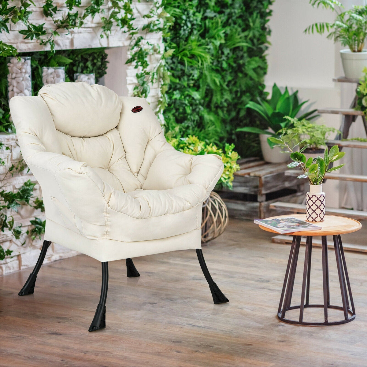 Sillón perezoso moderno de tela de poliéster con estructura de acero y bolsillo lateral