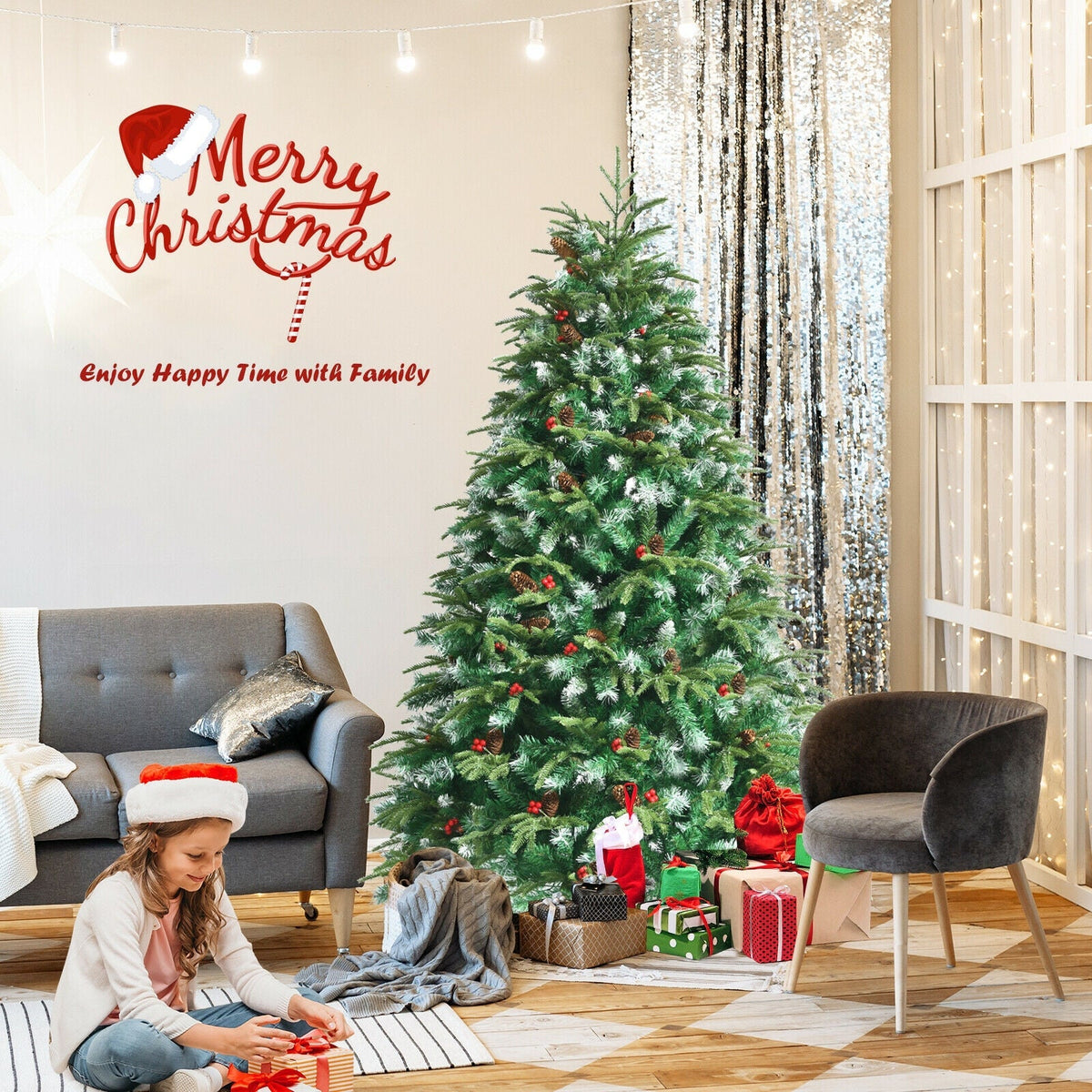 Pre-Lit Snowy Christmas Hinged Tree with Multi-Color Lights