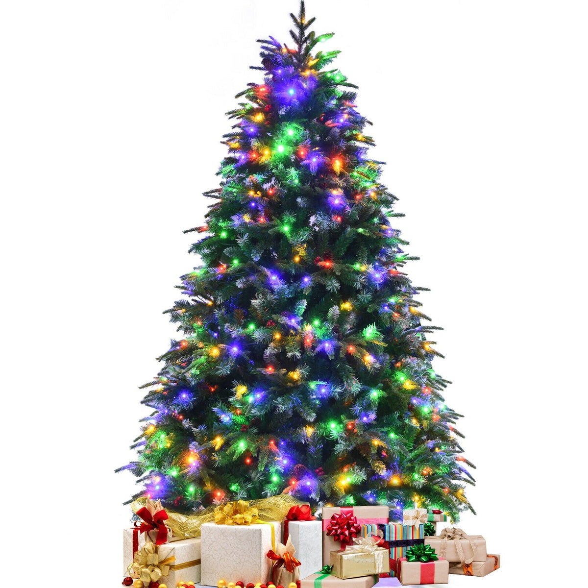 Pre-Lit Snowy Christmas Hinged Tree with Multi-Color Lights