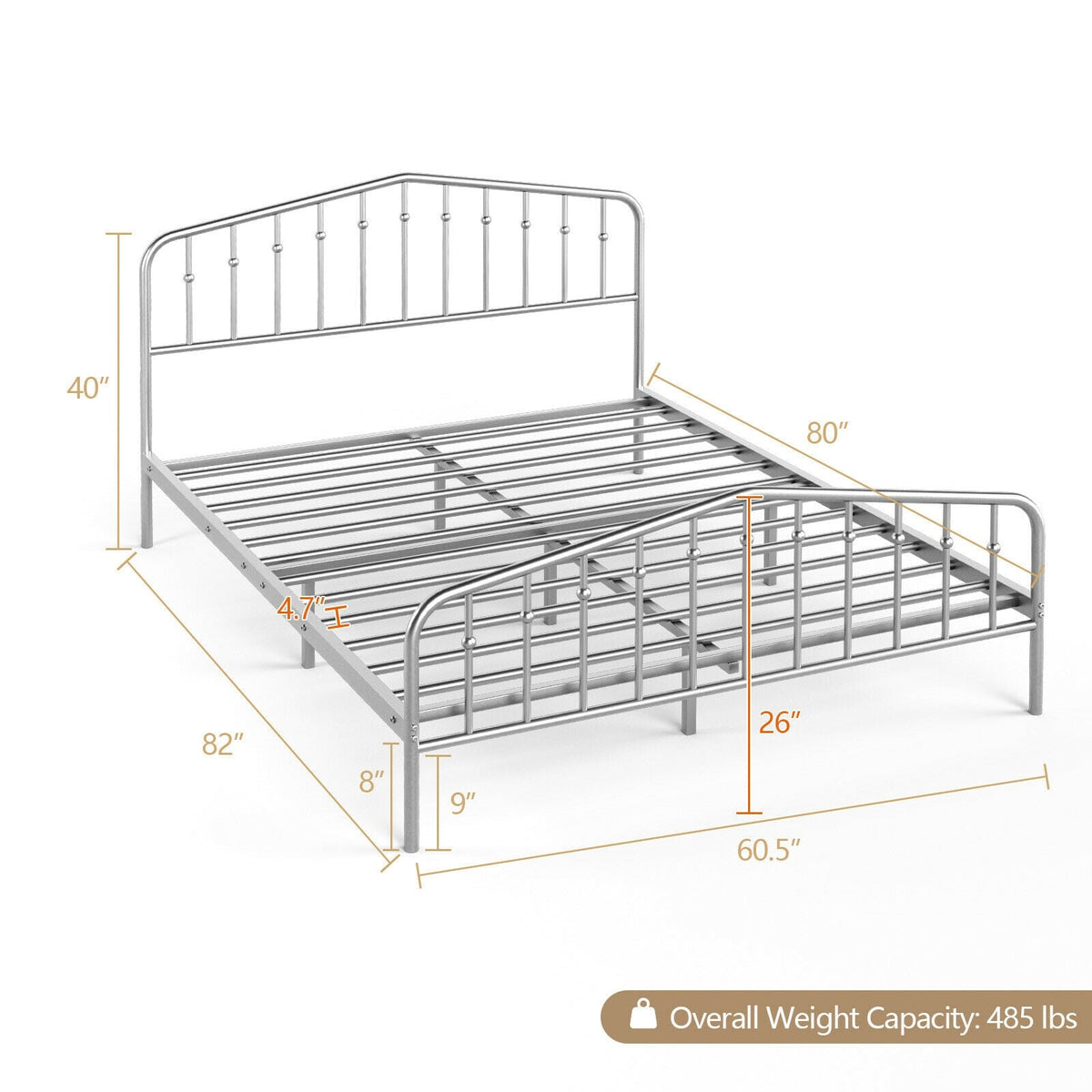 Queen Size Metal Bed Frame Slat Platform