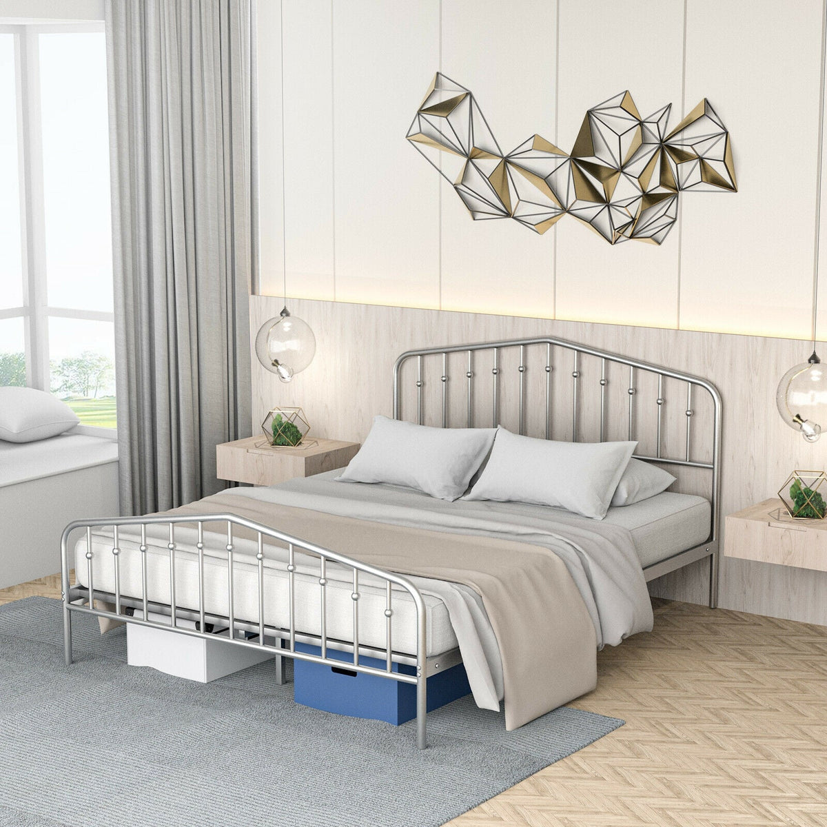 Queen Size Metal Bed Frame Slat Platform