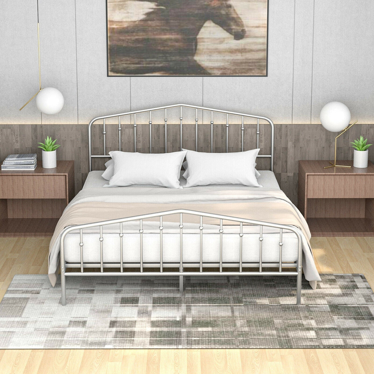 Queen Size Metal Bed Frame Slat Platform