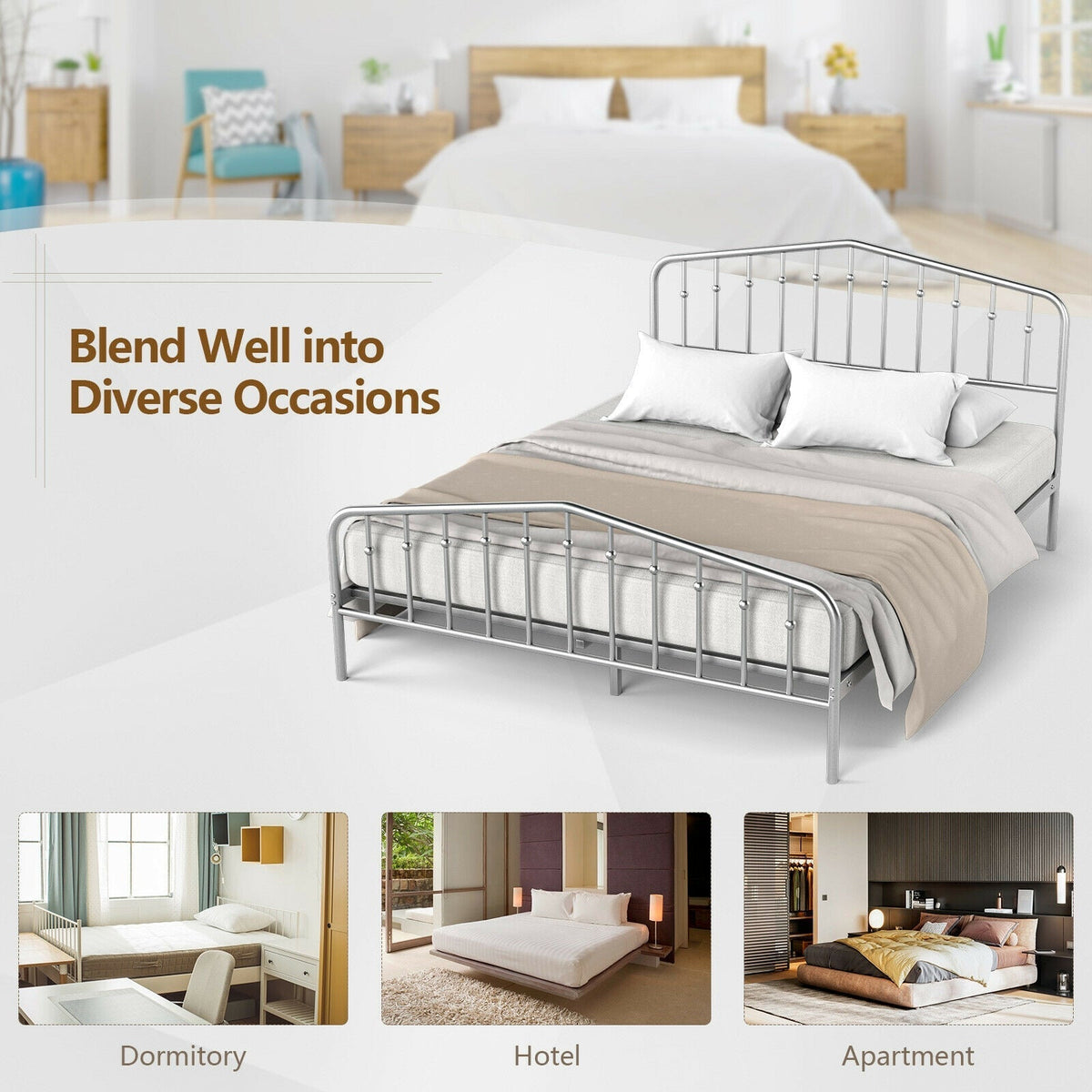 Queen Size Metal Bed Frame Slat Platform