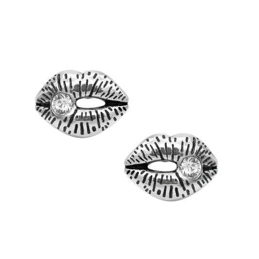 Icy Lips Sterling Silver Stud Earrings With CZ Stones