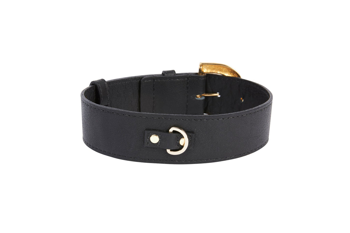 Black Italian Leather Collar With Glamorous Italian Hardware