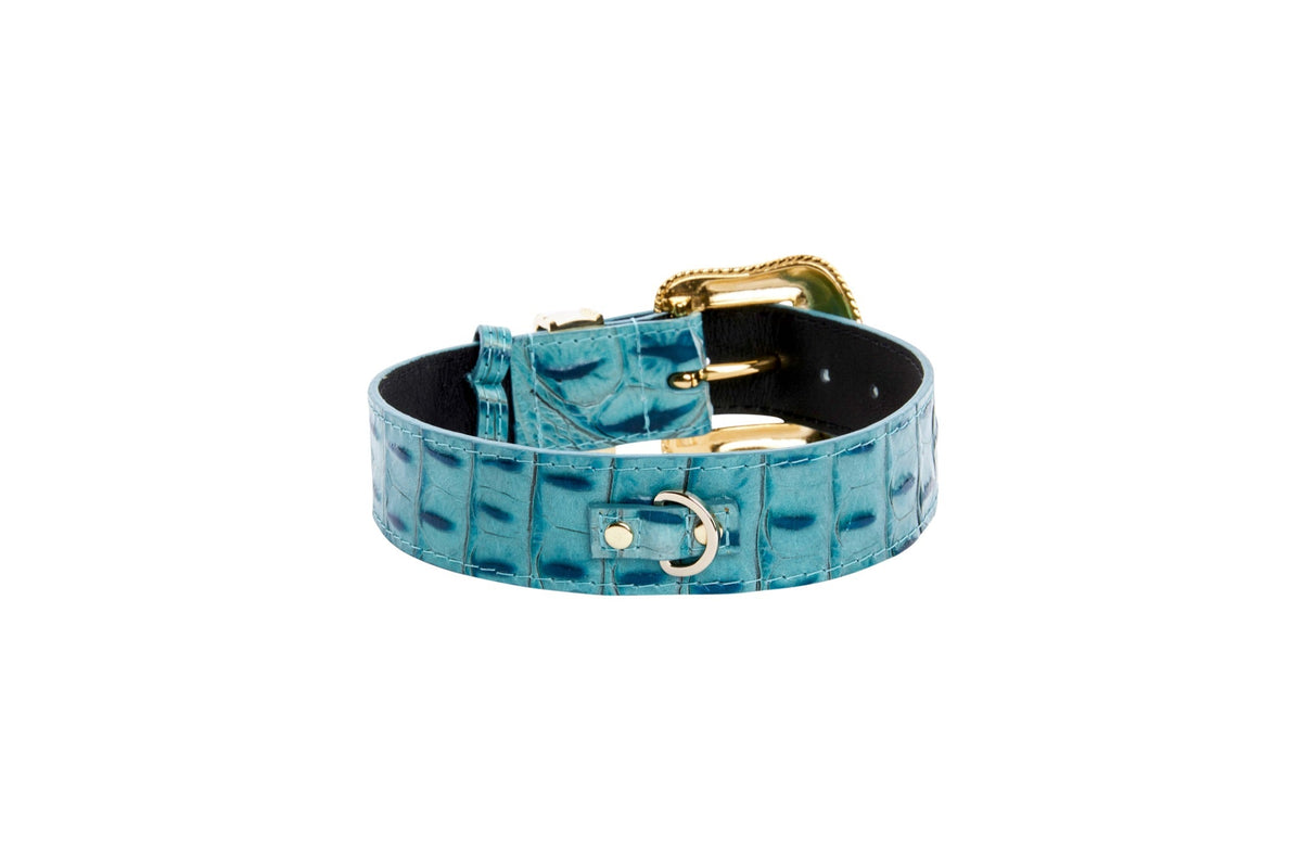 Turquoise Embossed Croc Italian Leather/Swarovski Crystal Hardware Collar