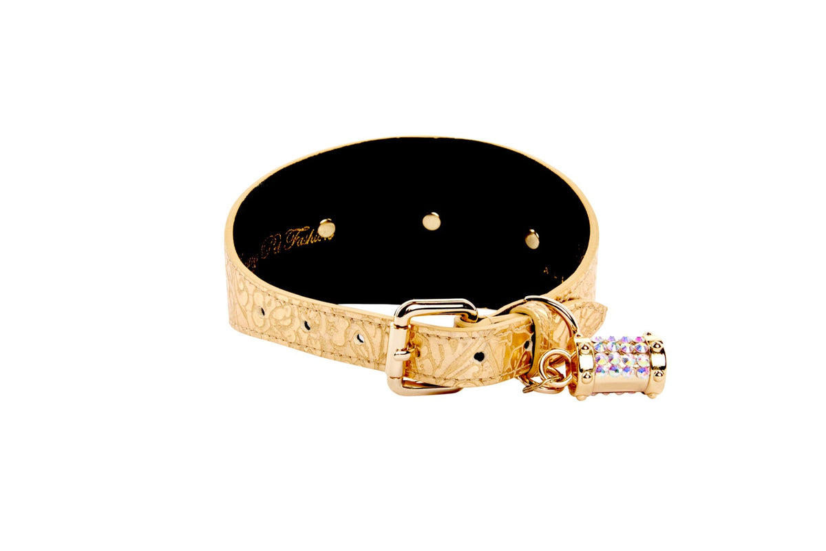 Gold Floral Print Italian Leather With Gold Sunflower Rivets
