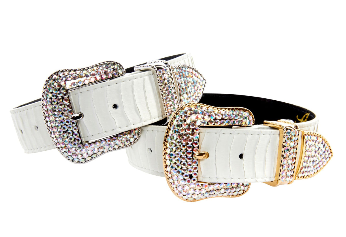 Matte White Snake Collar Set of 2. With Both Silver & Gold Swarovski Crystal Hardware