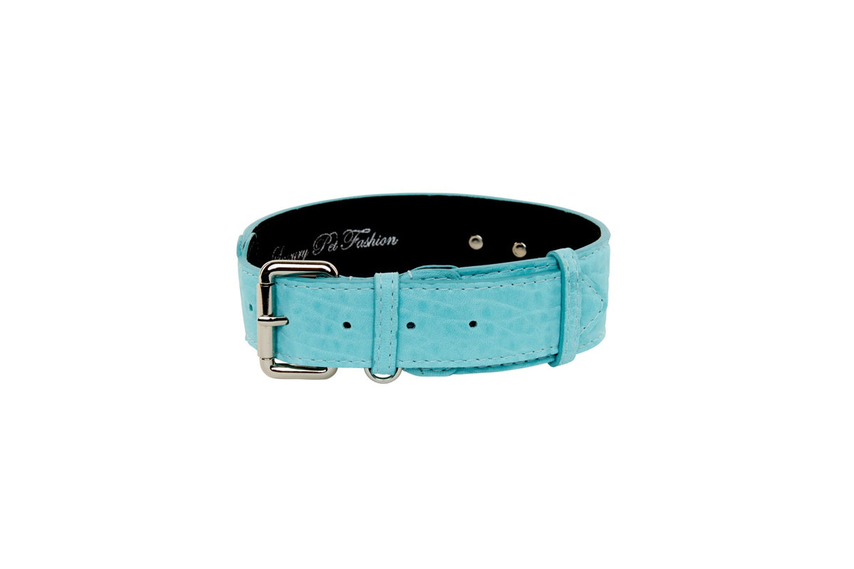 Turquoise Blue Distressed Italian Leather Classic Collar