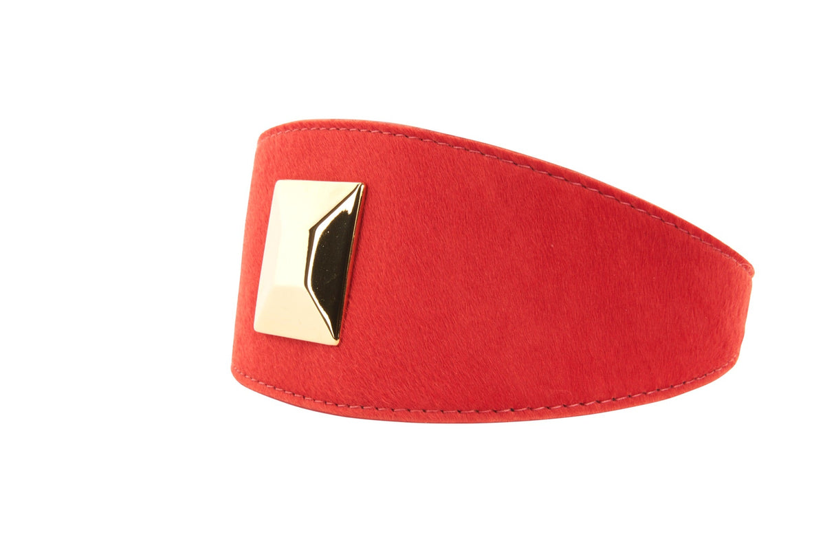Orange Hair On Hide Italian Leather With Our Large Gold Custom Rivet
