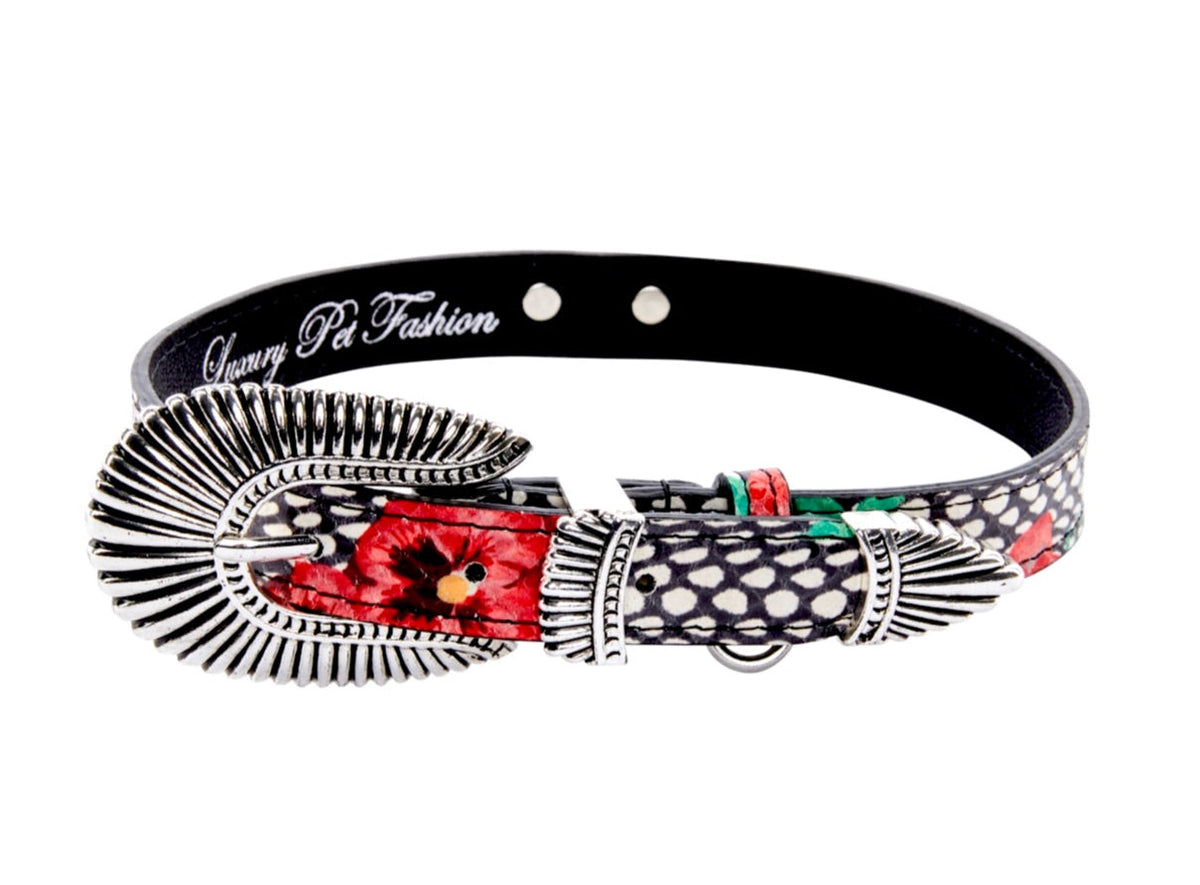 Pansy and Snake Print Embossed Italian Leather With Ornate Italian Hardware