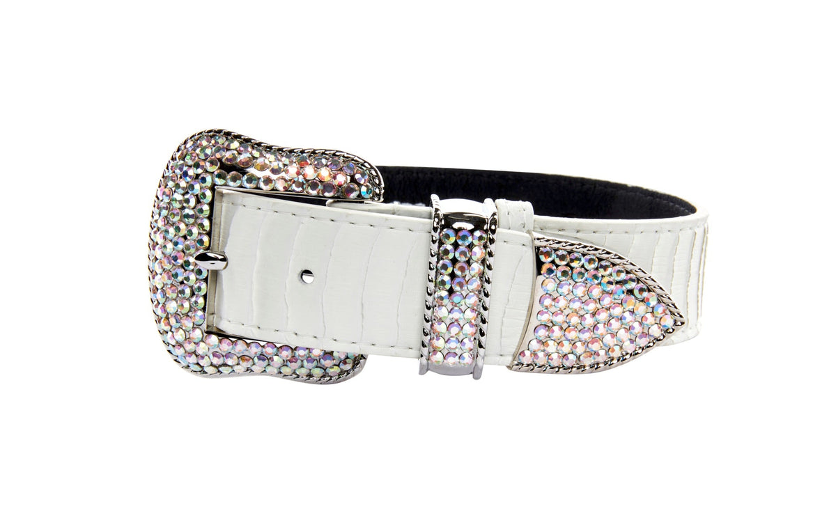 Matte White Snake Collar Set of 2. With Both Silver & Gold Swarovski Crystal Hardware