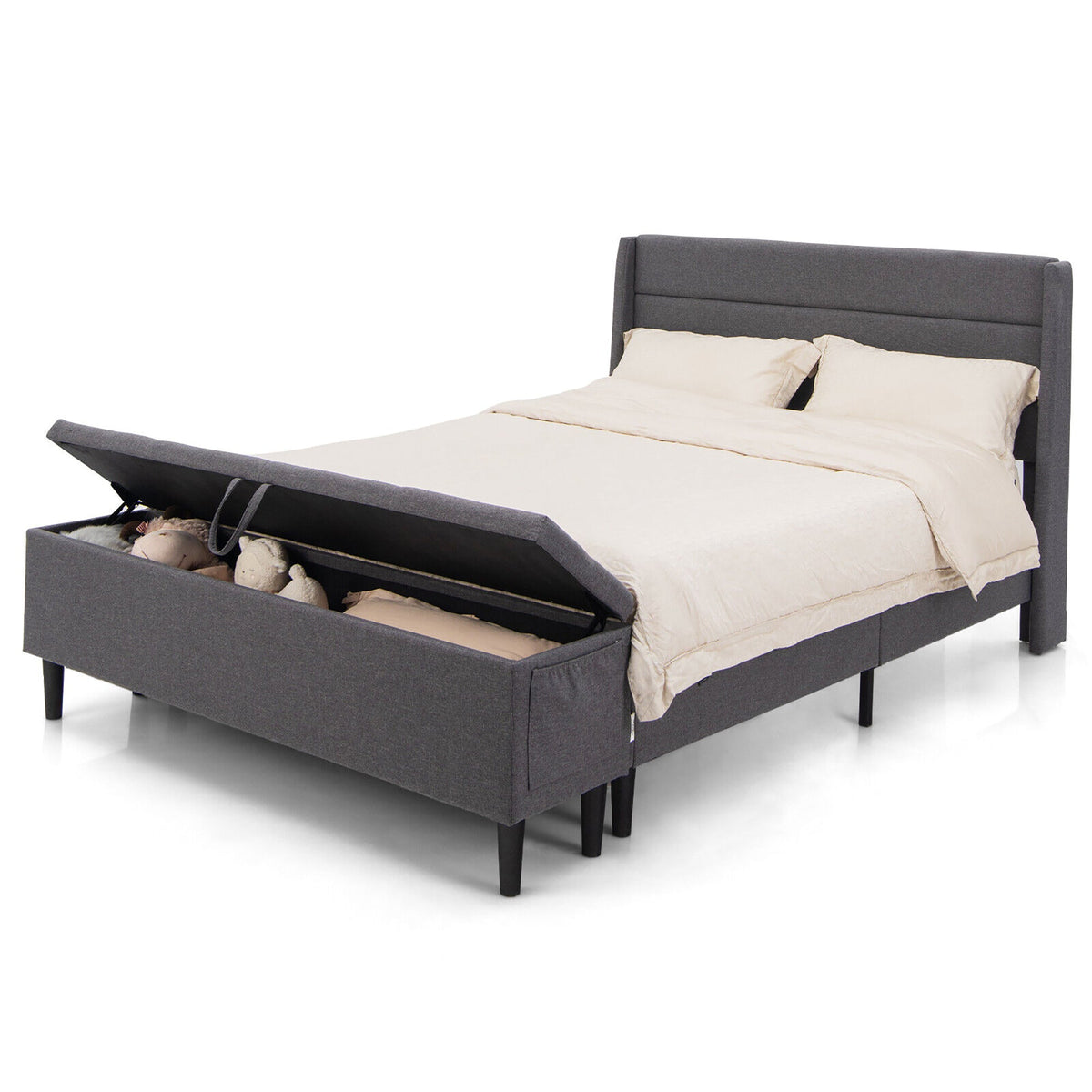 Full/Queen Size Upholstered Platform Bed Frame with Storage Ottoman