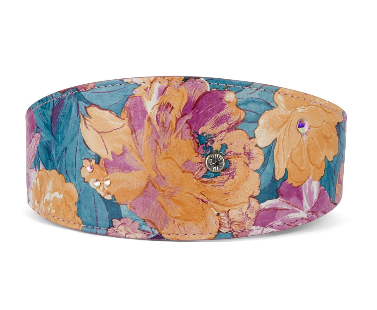 Floral Print Italian Leather 3” Wide Style Collar