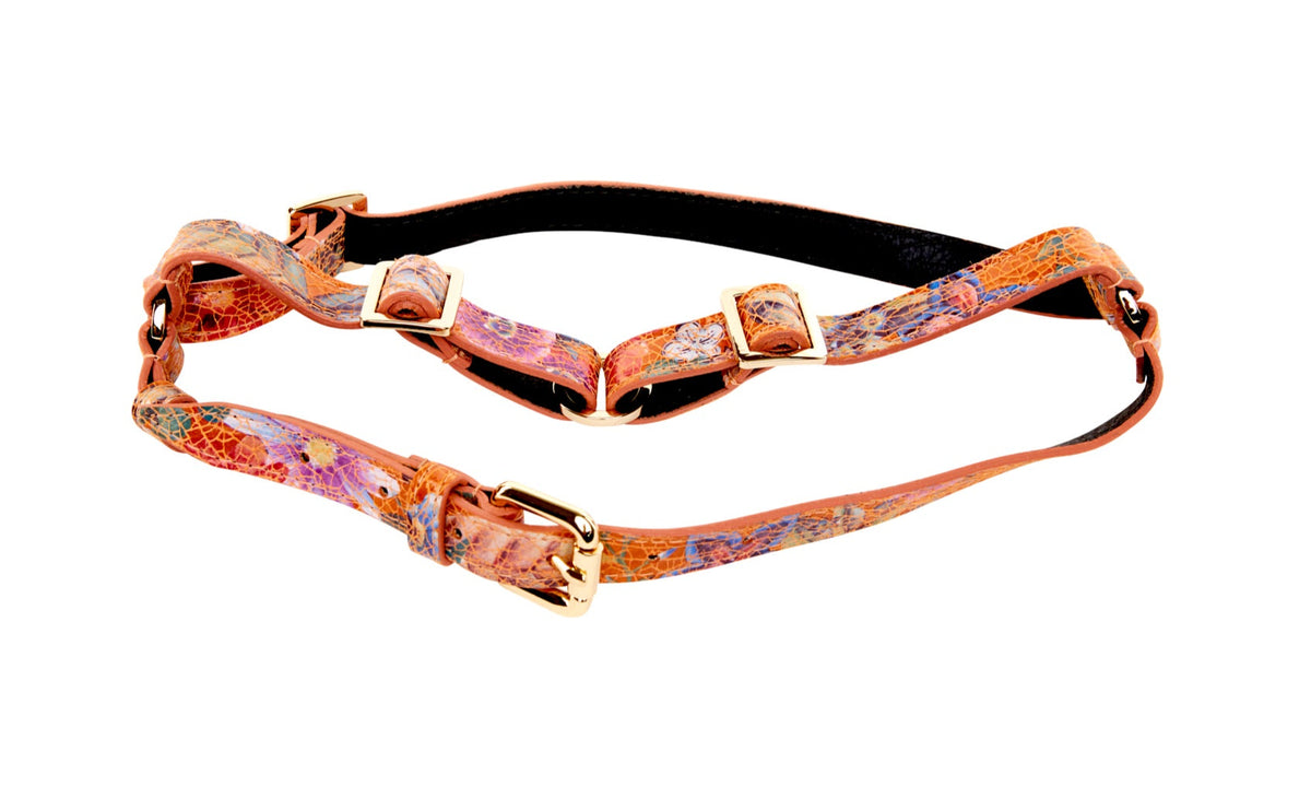 Orange Floral Mosaic Italian Leather Harness