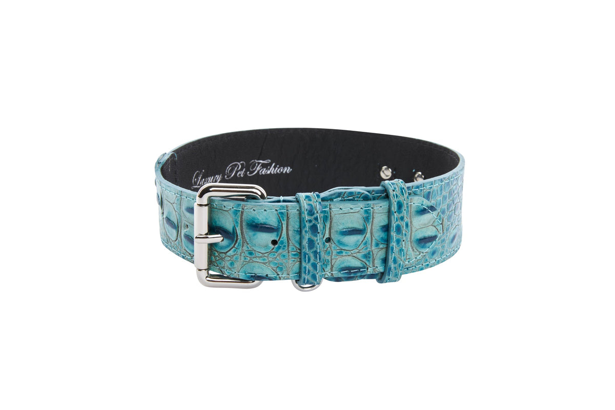 Turquoise Embossed Croc Italian Leather With Silver Classic Hardware