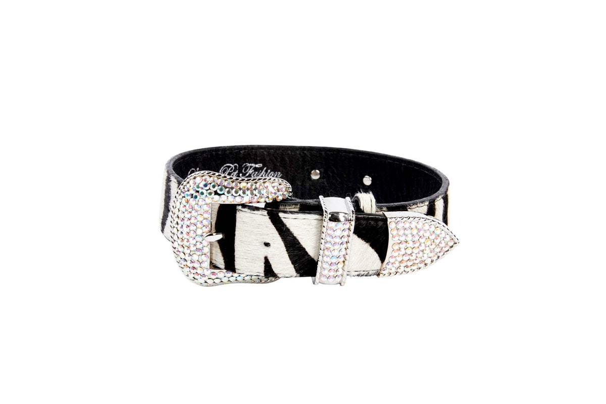 Zebra Print Hair On Hide Italian Leather With Swarovski Crystal Hardware