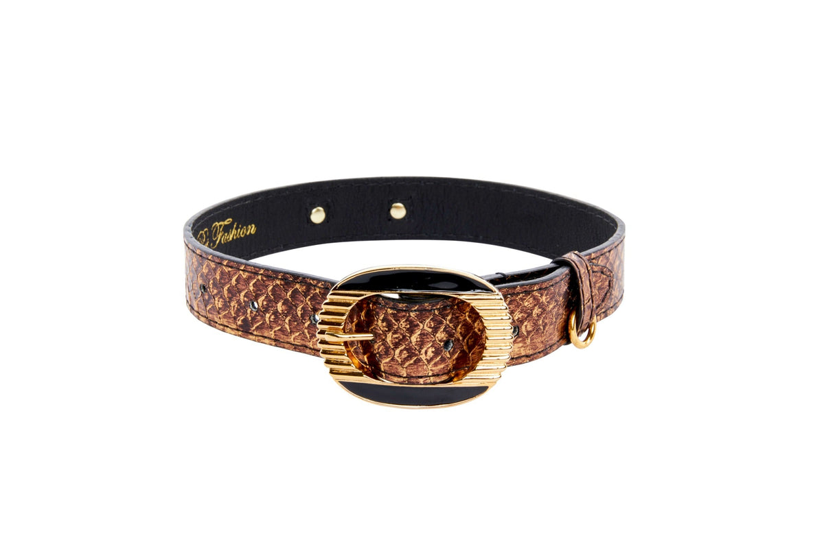 Bronze Gold Snake With Vintage Black & Gold Custom Italian Hardware Collar