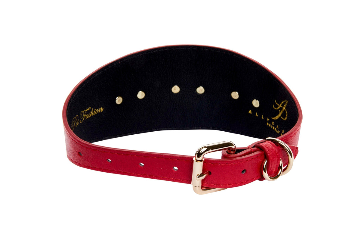 Gorgeous Red Italian Leather 3” Wide Style Collar With Custom Gold Starfish