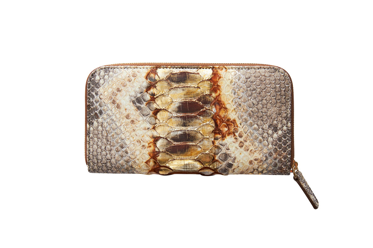 Neutral Brown & Gold Zipper Wallet
