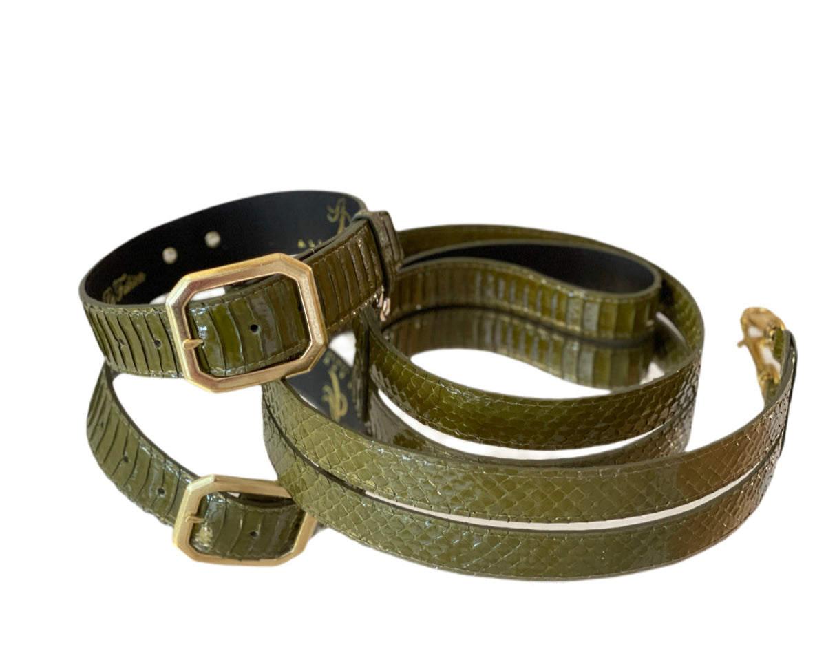 Luxury Pet Fashion Olive Snakeskin Collar & Leash Set