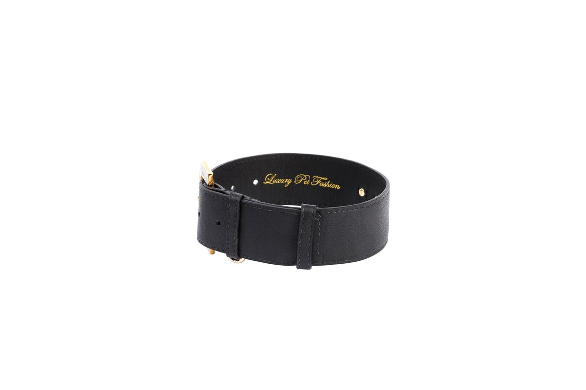 Black Italian Leather Collar With Glamorous Italian Hardware