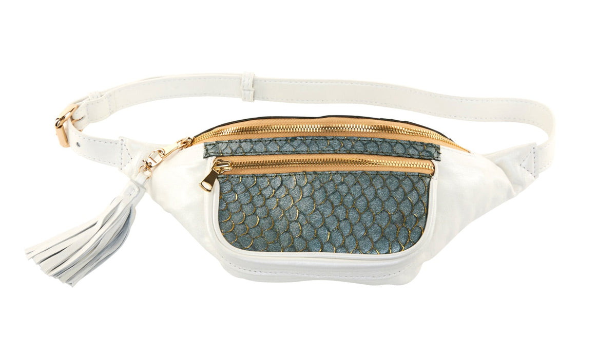 Pearl White Italian Leather/Green Tilapia Fanny Pack