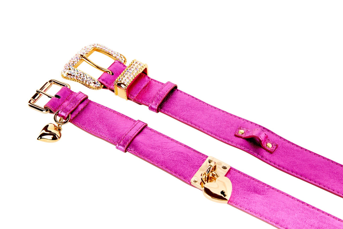 Pink Foil Italian Leather Collar Set