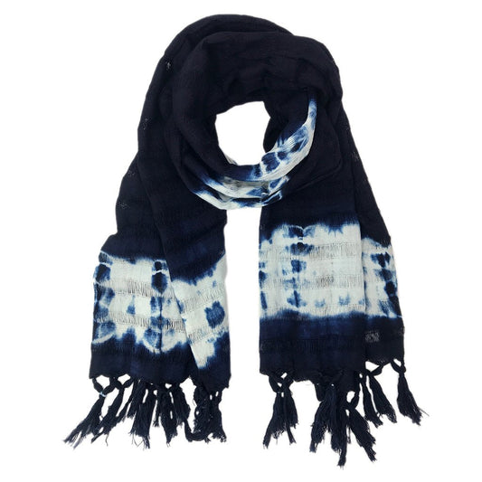 Indigo Stripe Cotton Scarf Oversized Lightweight Hand-Dyed Travel Wrap