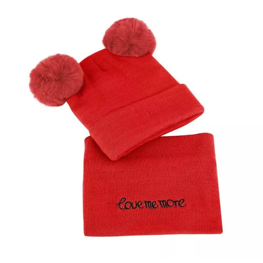 Infant Baby Winter Warm Knit Bobble Beanie Hat with Scarf Set