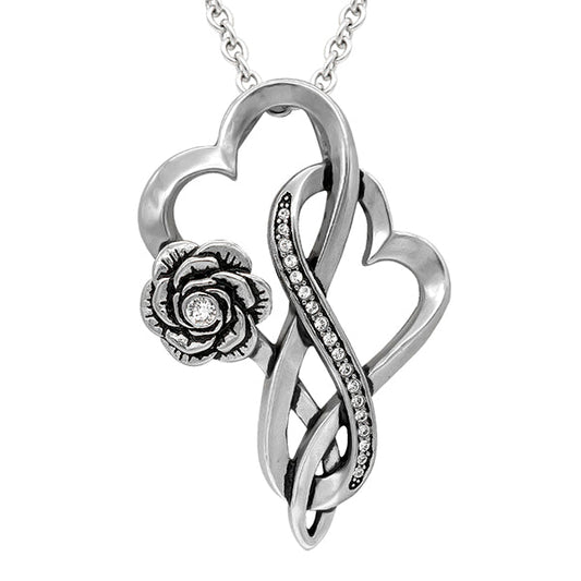 Infinity Heart Rose Pendant Necklace Romantic Gift For Her
