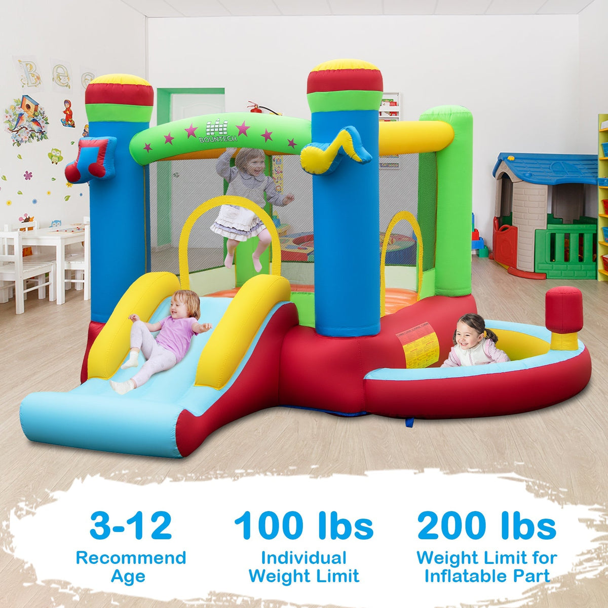 Inflatable Bounce House Kids Music-Themed Castle Sound Interaction Inflatable Bouncer without Blower