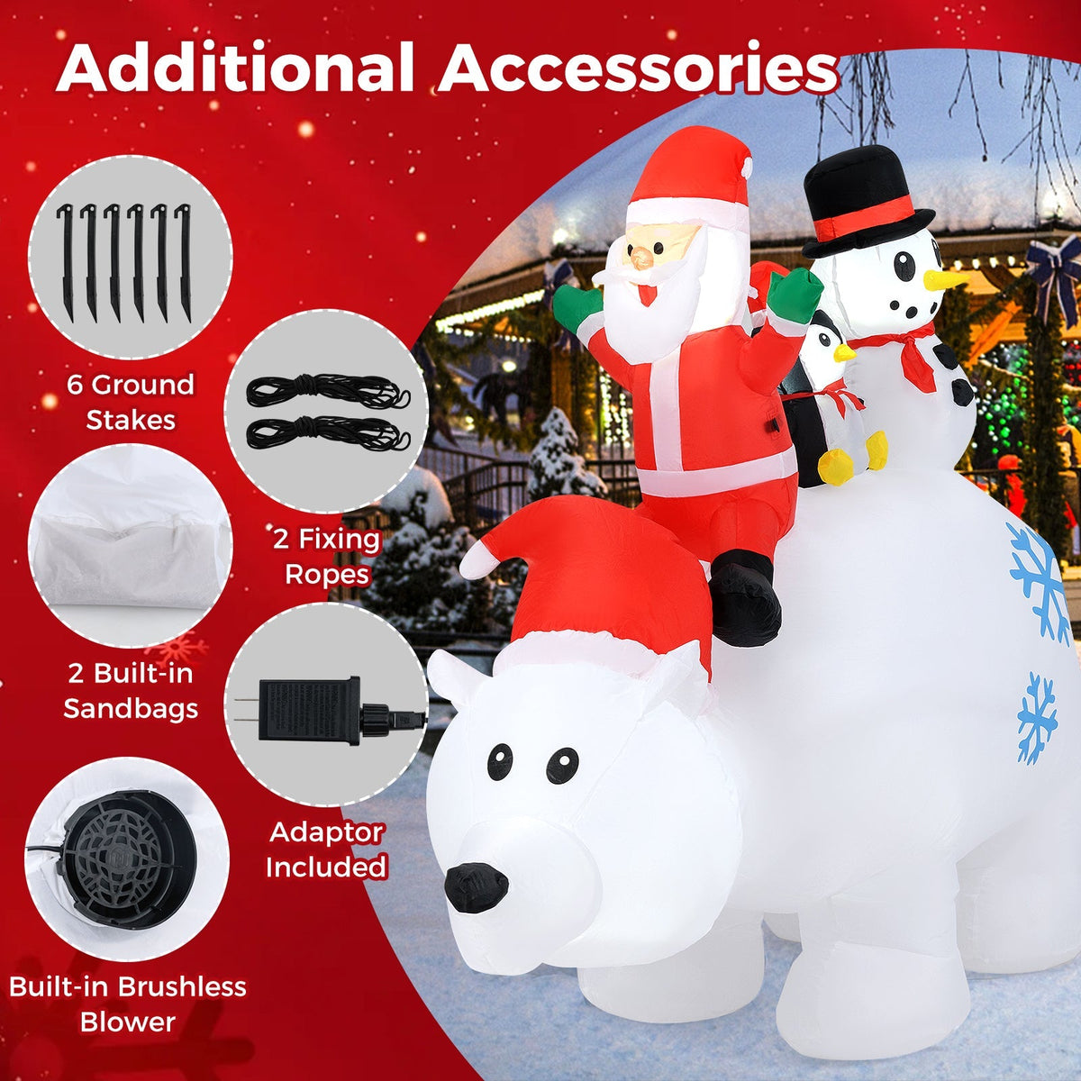6 Ft Christmas Inflatable with Lights Animated Santa Penguin and Snowman