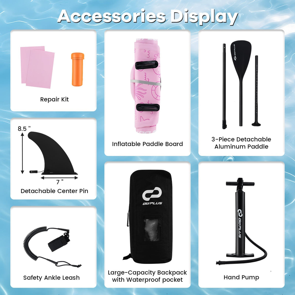 Inflatable Stand up Paddle Board iSUP Board Accessories with 3 Fins and Backpack