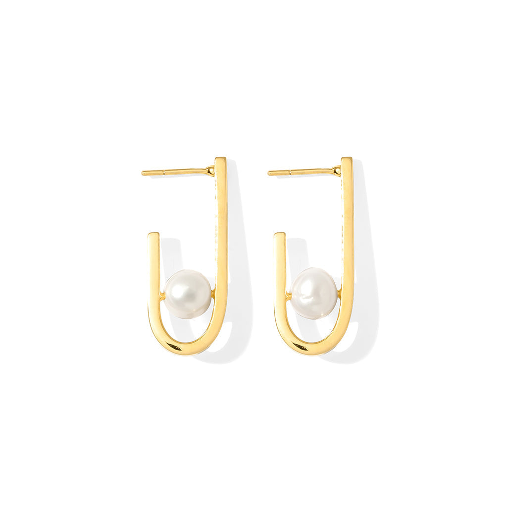 J Hoop Freshwater Pearl Earrings Gold Plated Recycled Shell Minimalist