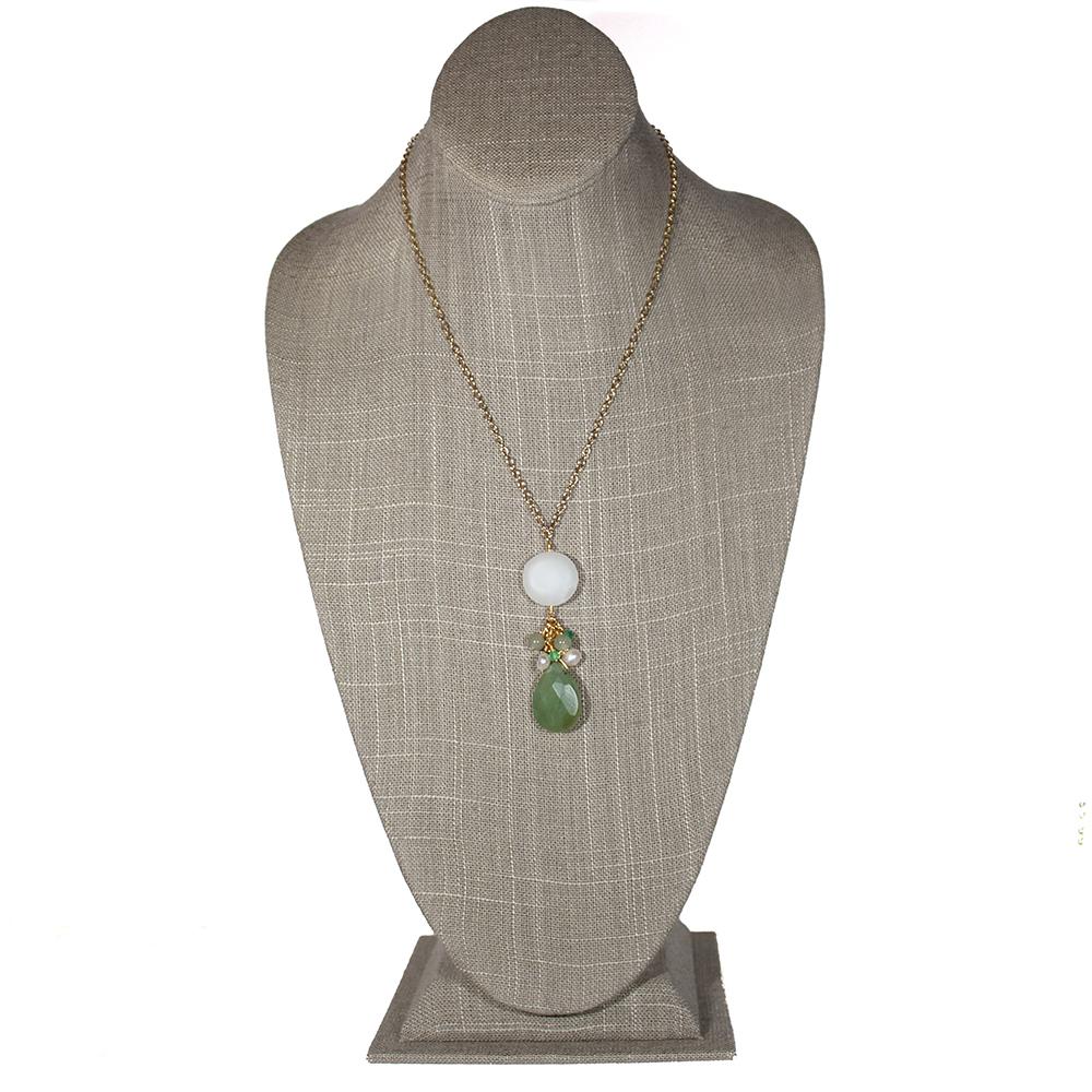 Jade Sea Glass Pendant Necklace Gold Chain Drop Green Pearl