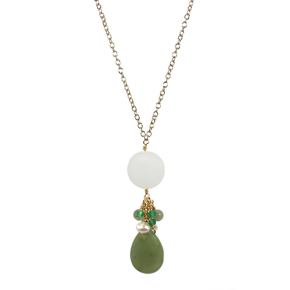 Jade Sea Glass Pendant Necklace Gold Chain Drop Green Pearl