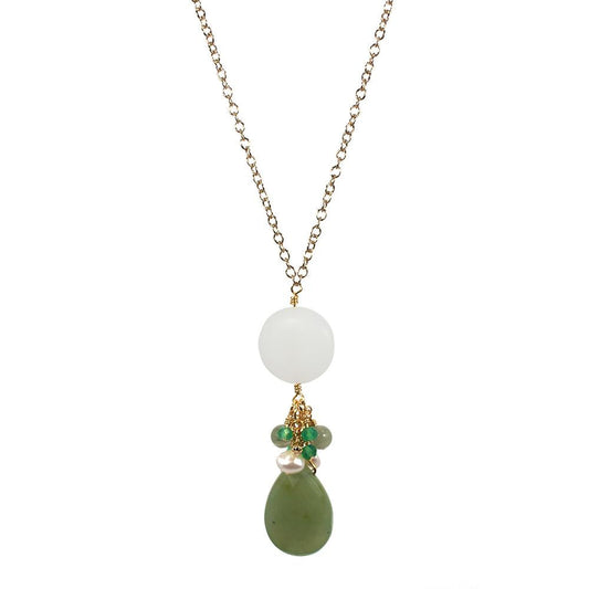 Jade Sea Glass Pendant Necklace Gold Chain Drop Green Pearl
