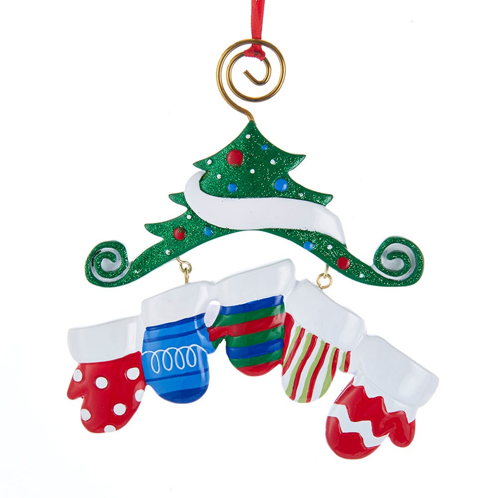 Dangling Mittens Family Ornament- Family of 5