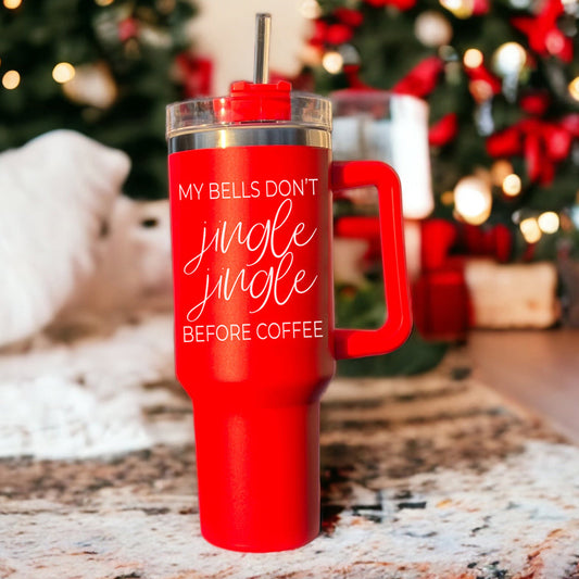 40oz Insulated Coffee Mug With Handle Lid Straw Funny Holiday Jingle Quote