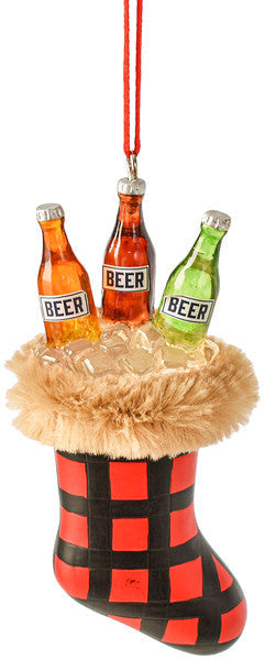 Christmas Stocking with Beer Ornament