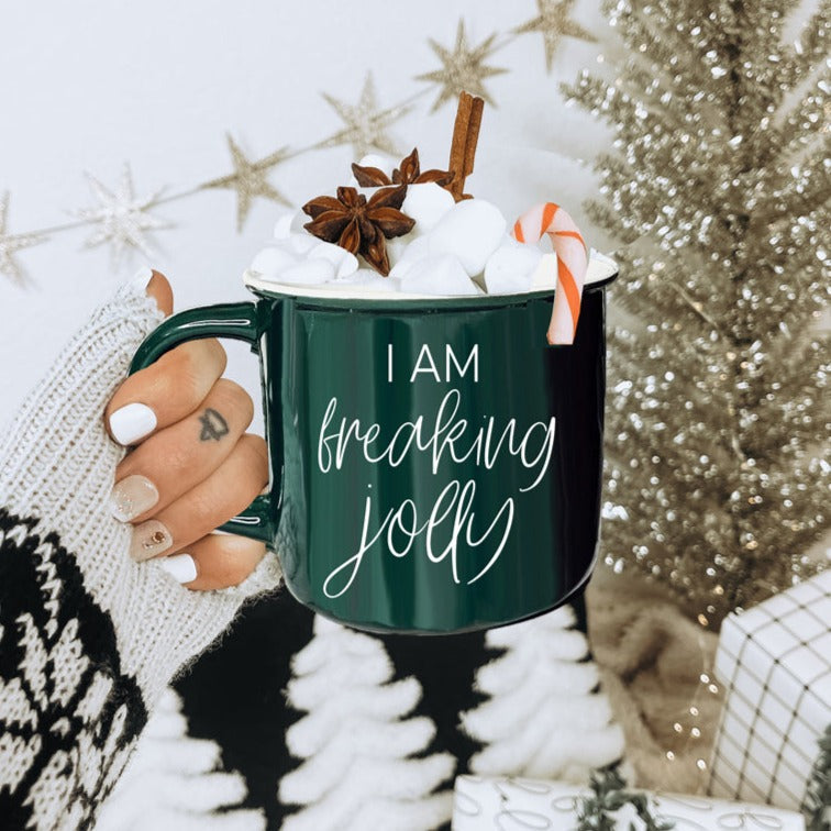 Freaking Jolly Ceramic Campfire Mug 14.5oz Red Or Green Double-Sided White Lettering Microwave Safe