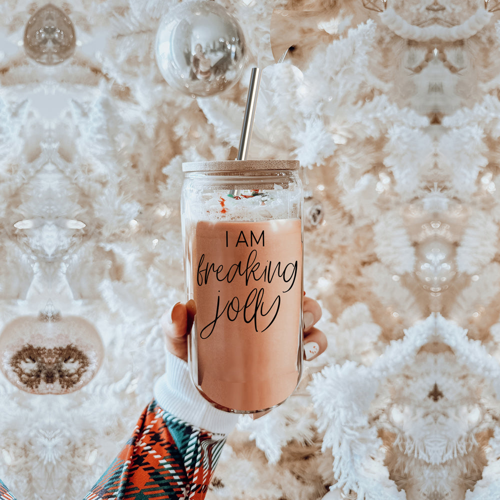 Freaking Jolly 17oz Tumbler With Bamboo Lid, 2 Stainless Straws And Cleaner