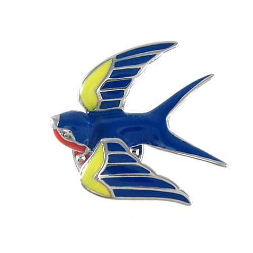 Joyous Sparrow Enamel Pin Blue Yellow Retro Bird Brooch