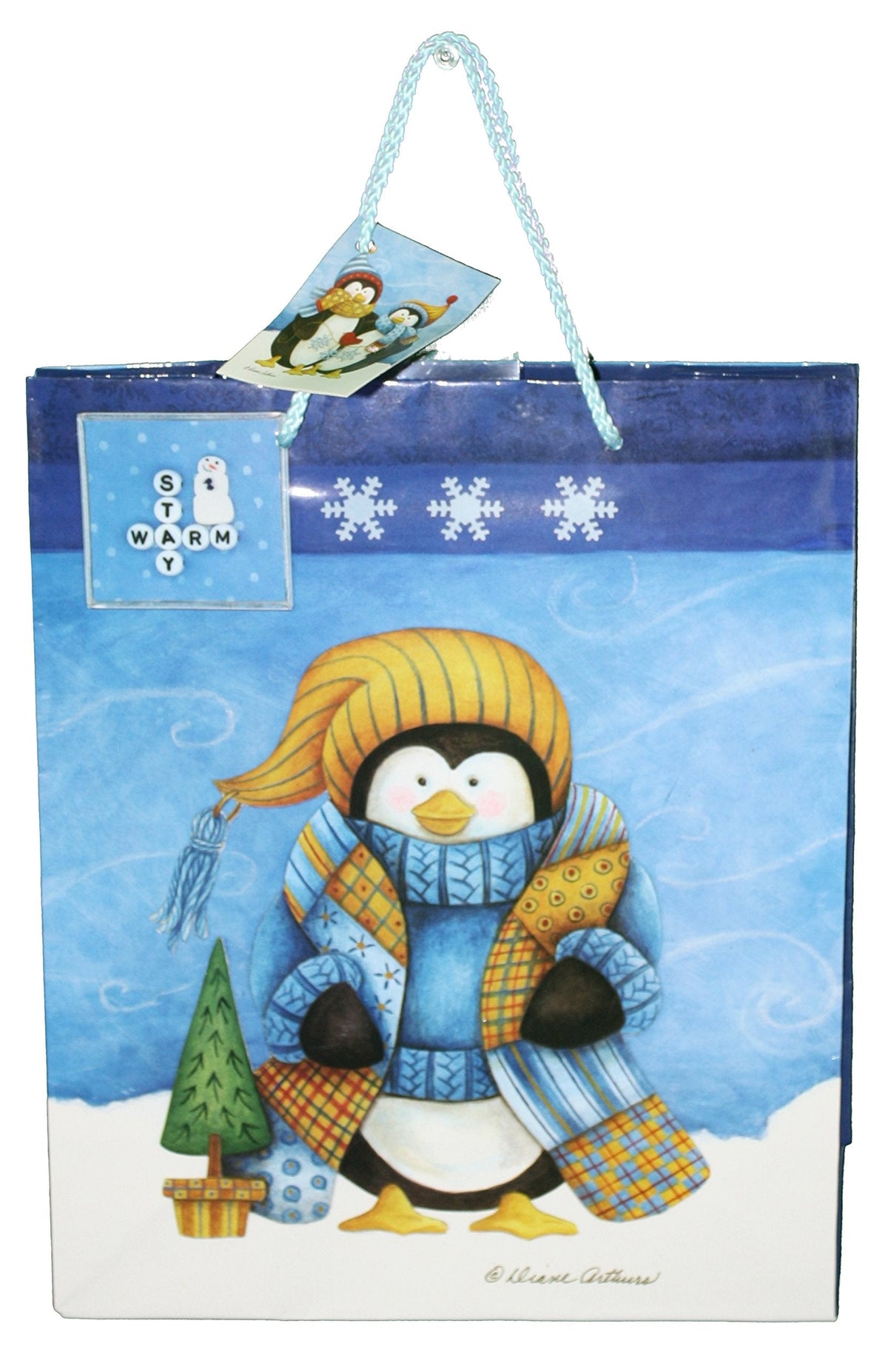 Bolsa de regalo de lujo con acabado brillante - Amigos invernales - Mediana (12.5 x 10.5 x 4)