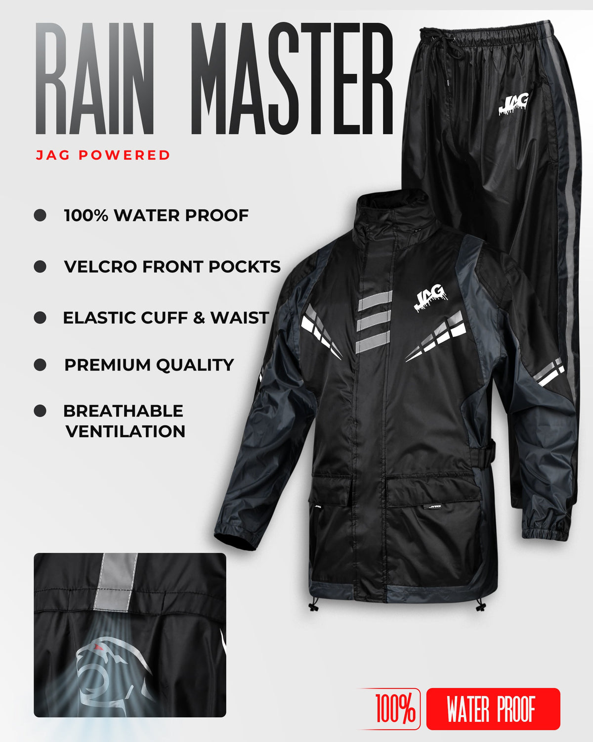 Traje de lluvia JAG Rainmaster para hombre y mujer (negro/gris)
