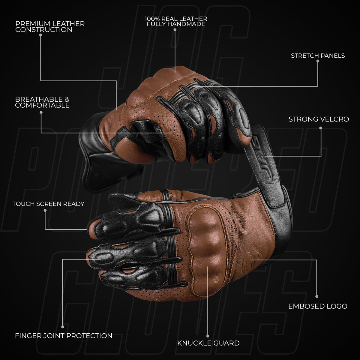 Helios Leather Motorcycle Gloves with Knuckle Protection