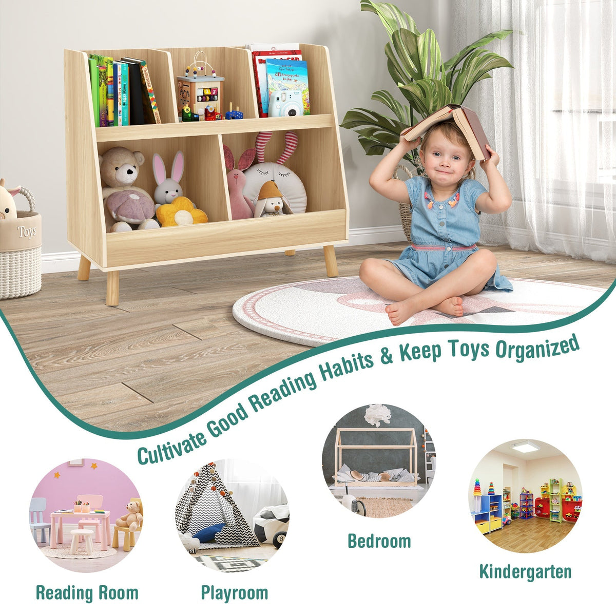 5-Cube Kids Bookshelf and Toy Organizer with Anti-Tipping Kits
