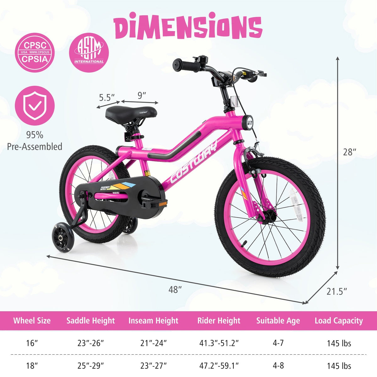 18 Inch LED Lighted Kids Bike with Training Wheels and Headlight for Ages 4-8 Years-18 inches